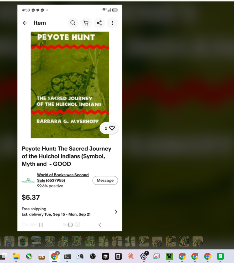 Peyote Hunt by Barbara G. Myerhoff, from Josh's bookshelf